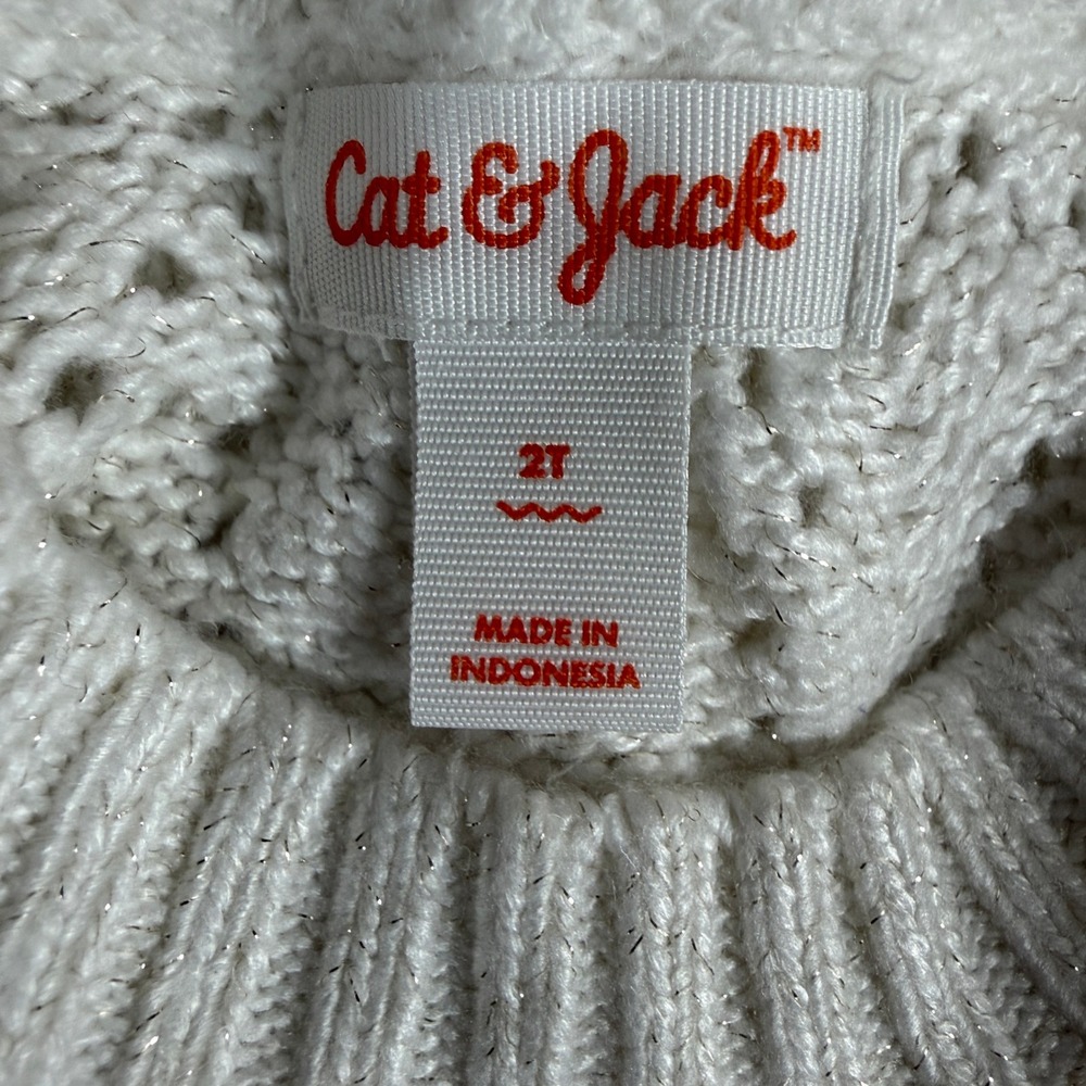 Cat Jack Cream Knit Sweater Dress Girls 2T Long Sleeve Sparkle Fair Isle Accents - Picture 3 of 5